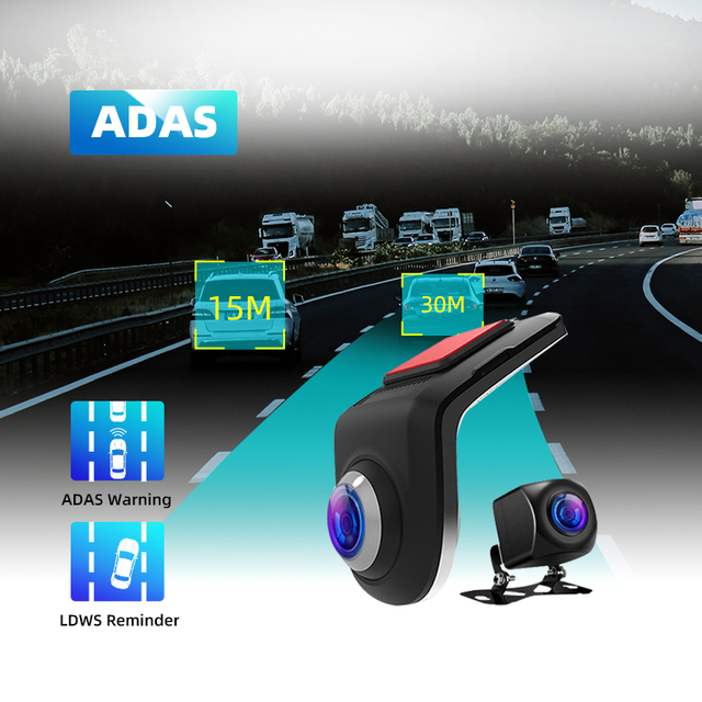 130 Degree Dual Lens Dash Cam Camera Reverse 1080P Front & Rear Dashcam With ADAS