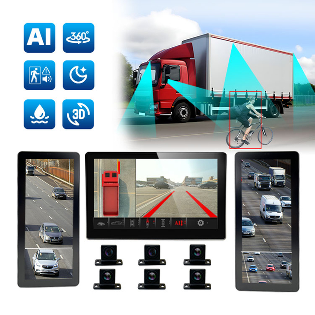 12.3 Inch AI Truck Side Mirror 6 Channel Cameras Monitor 360 Degree Panorama Camera System