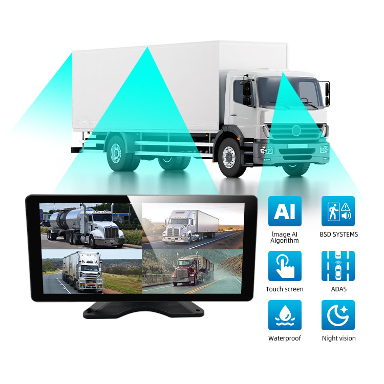 10.36" 4 Channel Car BSD AI ADAS Recorder Monitor With 4 Cameras For Truck/Bus 