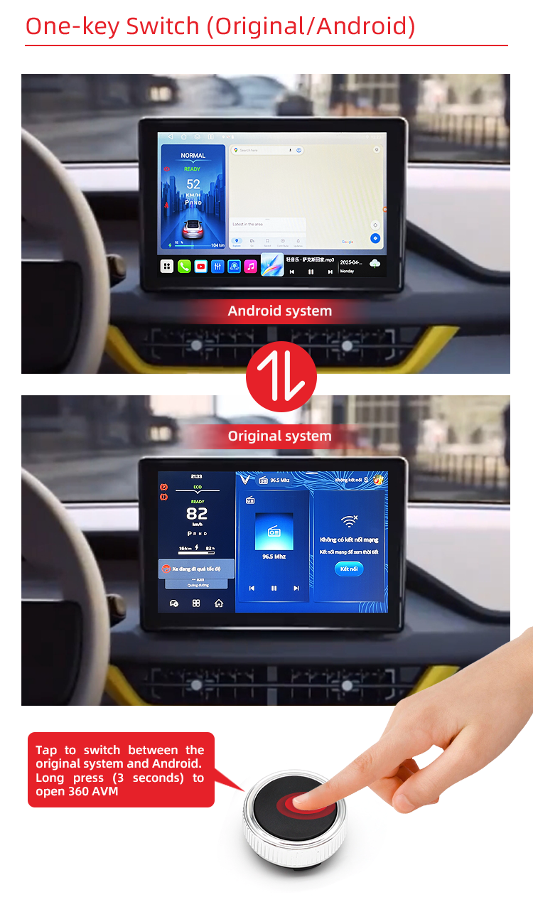 Android + Decoder de sistema dual original Cámaras de automóvil de 360 grados para la actualización de la pantalla Vinfast VF3