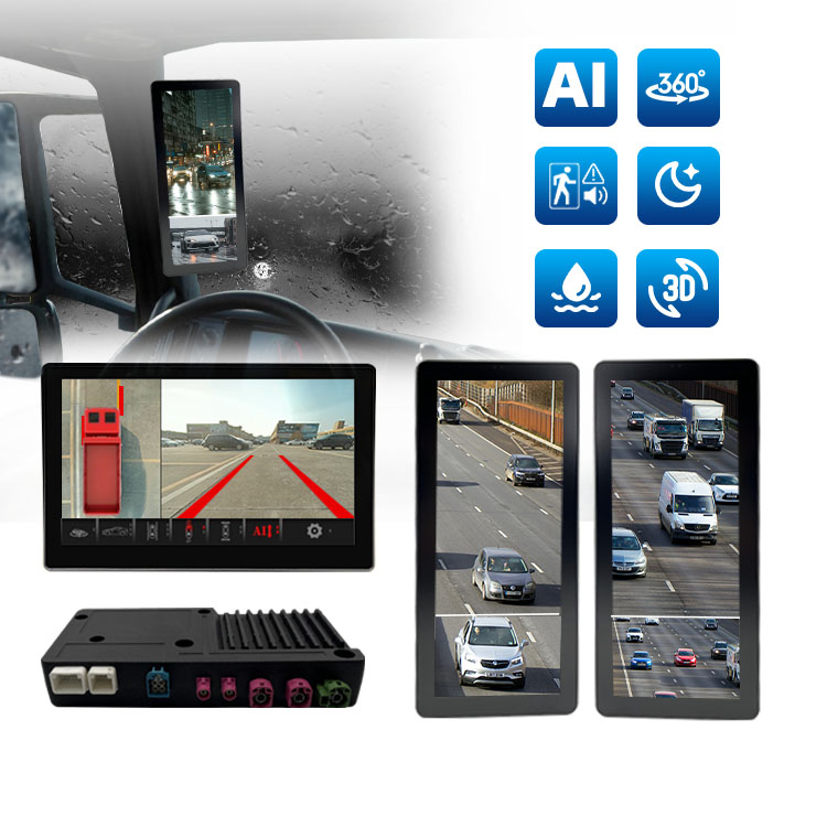 12.3 Inch AI Truck Side Mirror 6 Channel Cameras Monitor 360 Degree Panorama Camera System