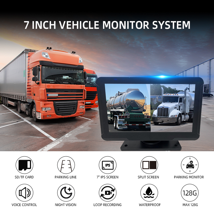 Truck 2 Lens Monitor System with Voice Control, Loop Recording & 24H Parking Monitor
