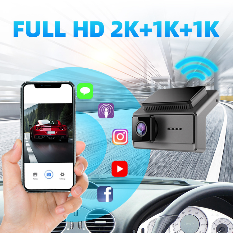 3 câmeras 2k+1080p+1080p Video Video WiFi App Control Car DVR Dash Cam 