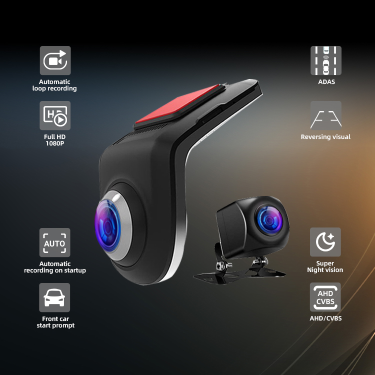 130 Degree Dual Lens Dash Cam Camera Reverse 1080P Front & Rear Dashcam With ADAS