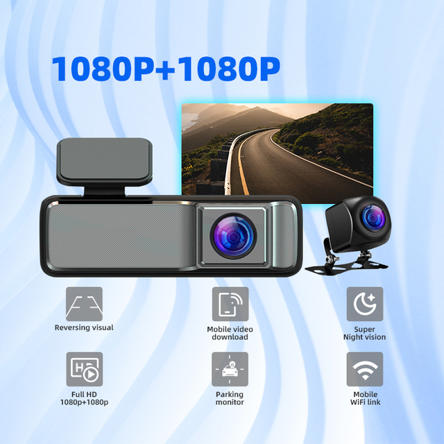 WIFI 1080P+1080P Dual Lens Dash Cam 130 Degree + 110 Degree Front and Rear Double Cameras
