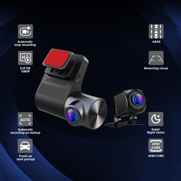 Night Vision 1080P 2 Lens Dashcam Car Back Cam ADAS G Sensor Dash Camera