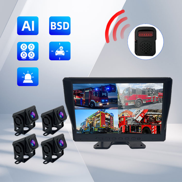 Vehicle Monitor With 4-Way AI Pedestrian Recognition Truck Camera System and BSD Sound and Light Alarm