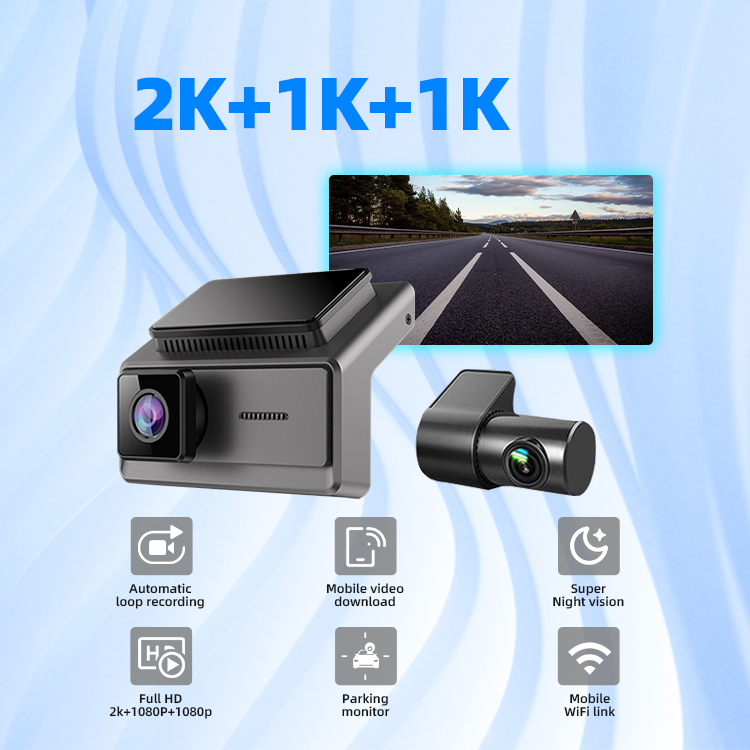 3 câmeras 2k+1080p+1080p Video Video WiFi App Control Car DVR Dash Cam 