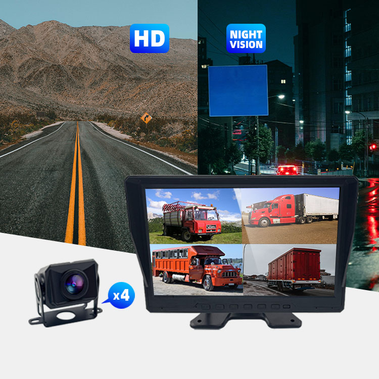 Voice Control Monitor with Audible Alarm - BSD 1080P AHD Truck 4 Channel Vehicle Camera