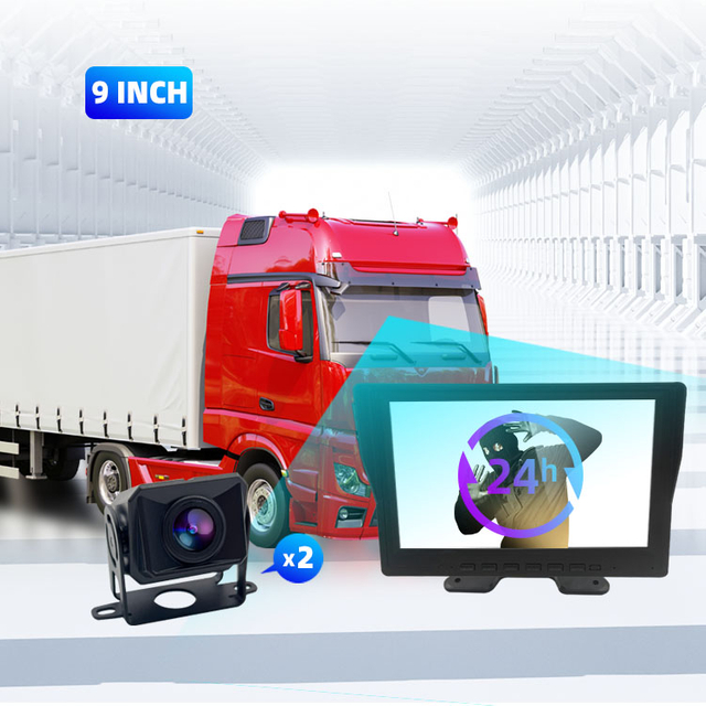 12V/24V 2 Channel Truck Front & Rear Camera 9 Inch Monitor With Parking Line