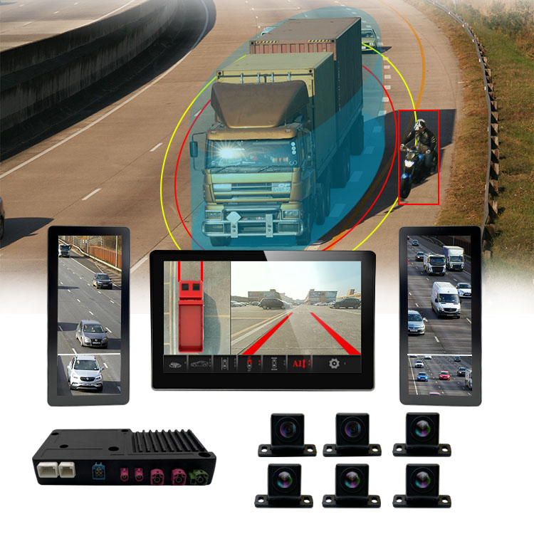 12.3 Inch AI Truck Side Mirror 6 Channel Cameras Monitor 360 Degree Panorama Camera System